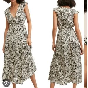 Mango Black and White polka Dot Midi Dress, Size 2